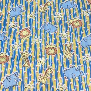 Vintage Children's Animal Print Fabric Blue Yellow Clothing Home Decor 45" x 44"